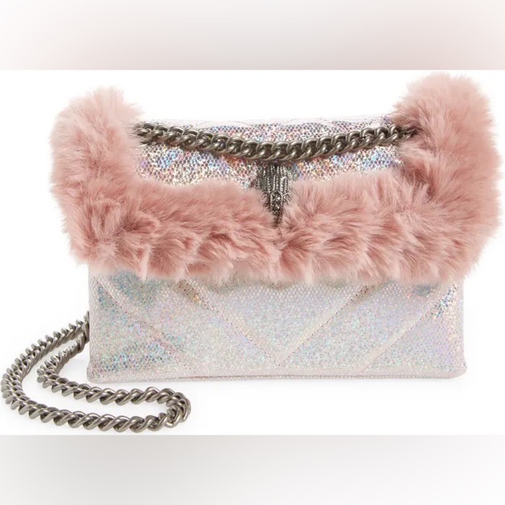 KURT GEIGER LONDON Mini Kensington Light Pink Faux Fur Crossbody Bag - Picture 6 of 11